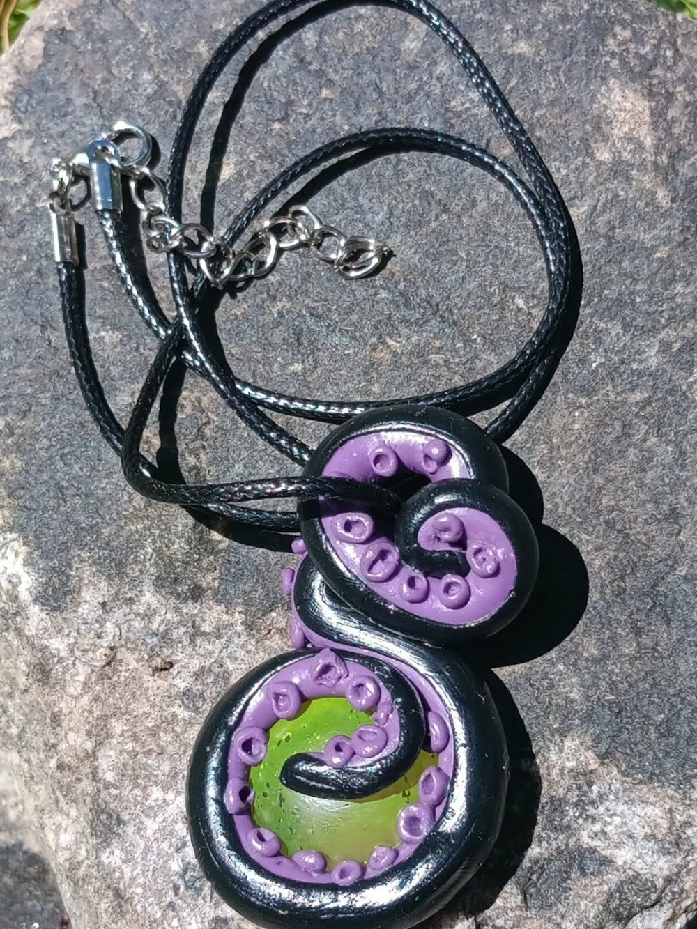 Black and Purple 'Ursula' Themed Tentacle Necklace with Lime Accent